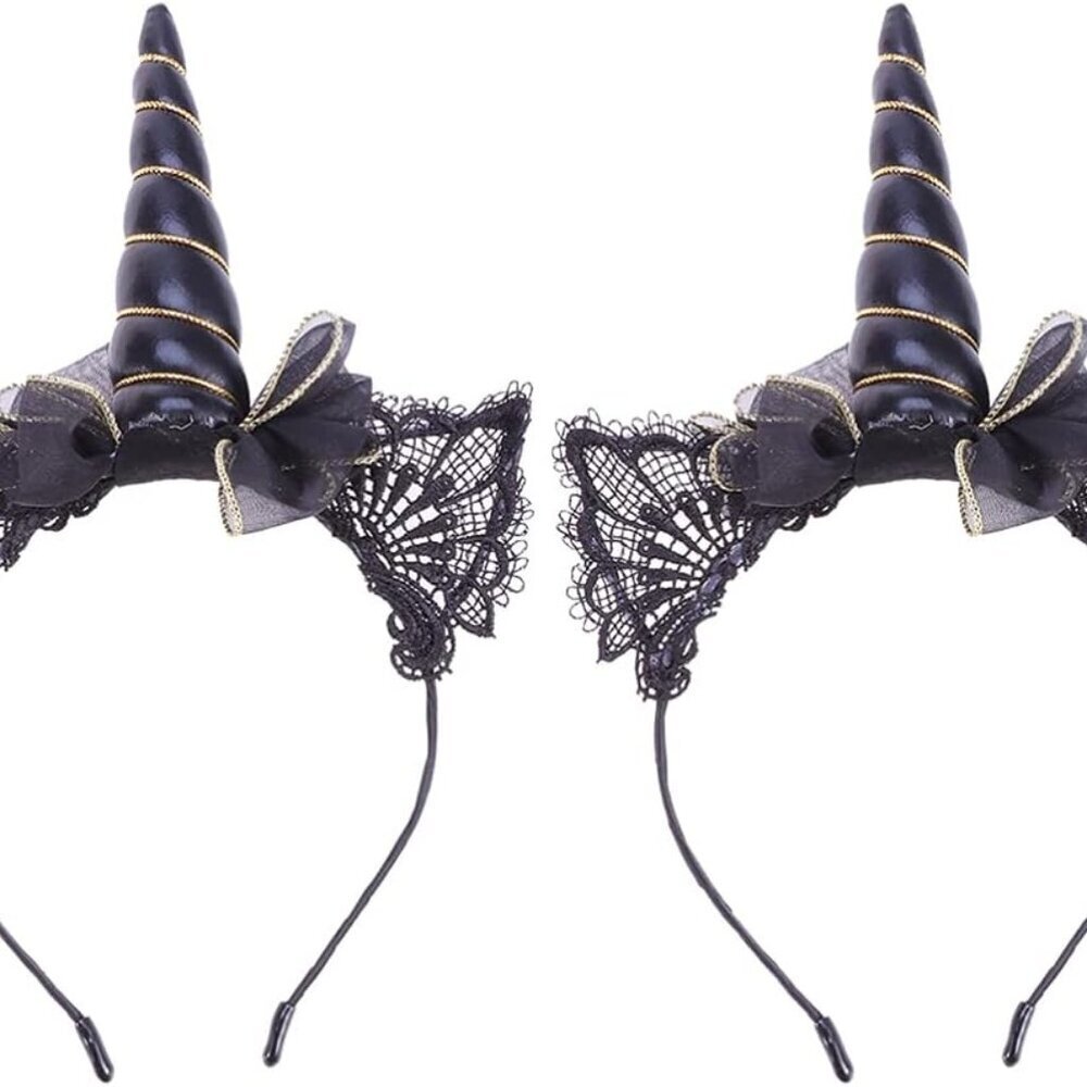 Lace Cat Ears Unicorn Headbands 2 PCS Halloween Cosplay Costume Accessory